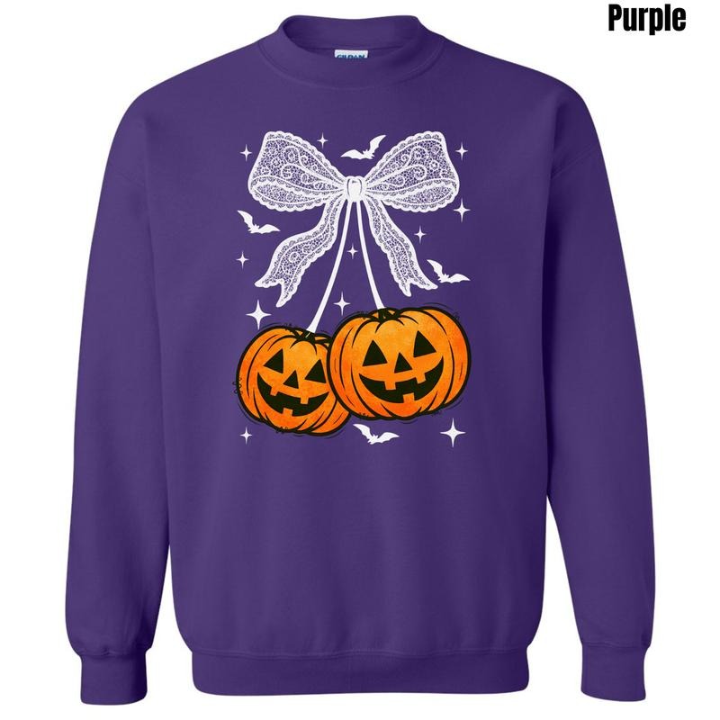 White Bats & Pumpkins Bow Sweatshirt 'NLB' T-Shirts, Hoodie | RetroVerseTees.com