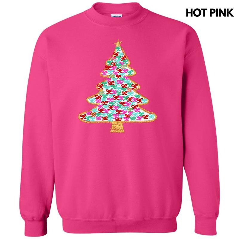 White Bushel Of Bows Christmas Tree Sweatshirt 'NLB' T-Shirts, Hoodie | RetroVerseTees.com