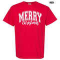 White Cursive Varsity Merry Christmas Comfort Colors T-Shirt 'NLB' Hoodie, Sweatshirt | RetroVerseTees.com