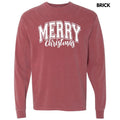 White Cursive Varsity Merry Christmas Long Sleeve Comfort Colors T-Shirt 'NLB' Hoodie, Sweatshirt | RetroVerseTees.com