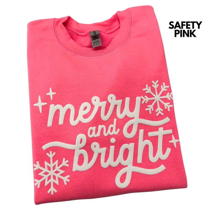 White Merry & Bright PUFF Sweatshirt T-Shirts, Hoodie | RetroVerseTees.com