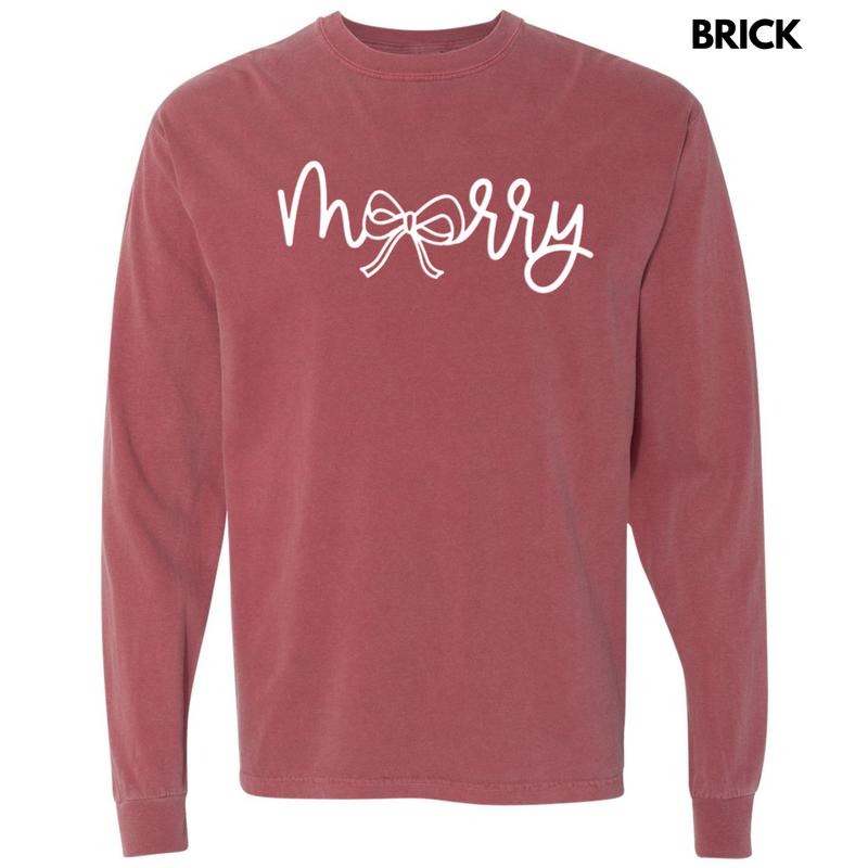 White Merry Bow PUFF Long Sleeve Comfort Colors T-Shirt Hoodie, Sweatshirt | RetroVerseTees.com