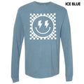 White Puff Checkered Happy Face Long Sleeve Comfort Colors T-Shirt Hoodie, Sweatshirt | RetroVerseTees.com