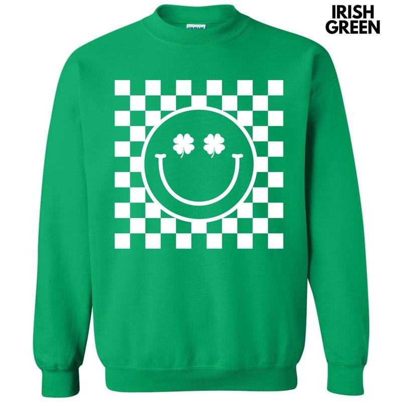 White Shamrock Checker Happy Face Sweatshirt 'NLB' T-Shirts, Hoodie | RetroVerseTees.com