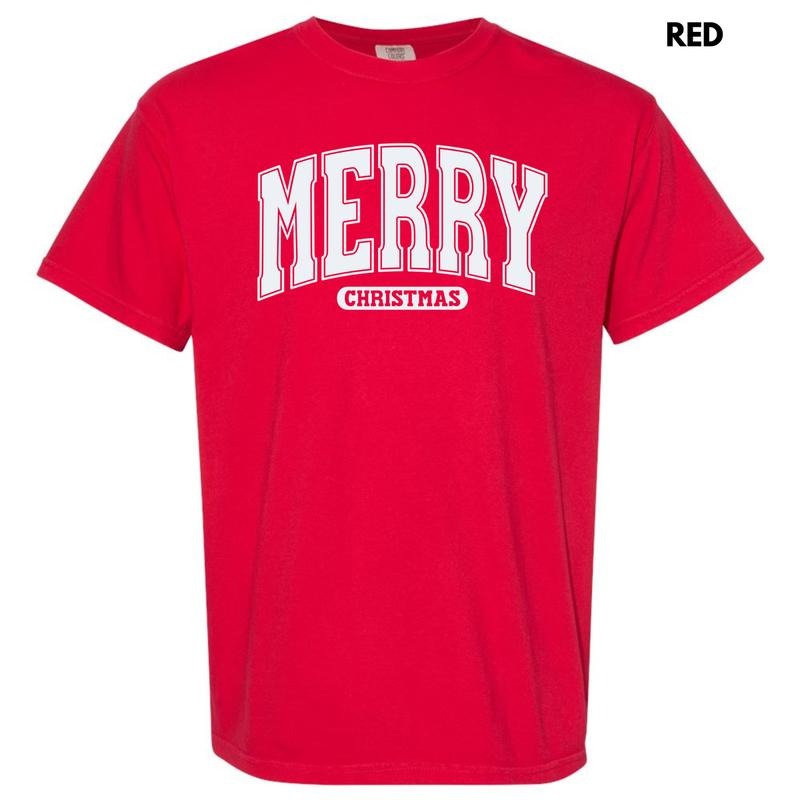 White Varsity Merry Christmas Comfort Colors T-Shirt 'NLB' Hoodie, Sweatshirt | RetroVerseTees.com