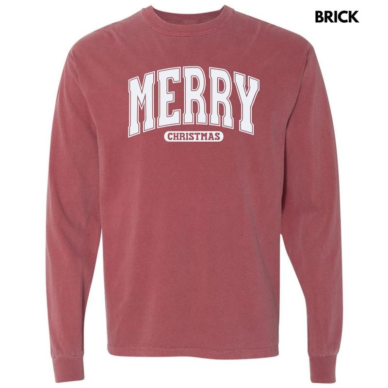 White Varsity Merry Christmas Long Sleeve Comfort Colors T-Shirt 'NLB' Hoodie, Sweatshirt | RetroVerseTees.com