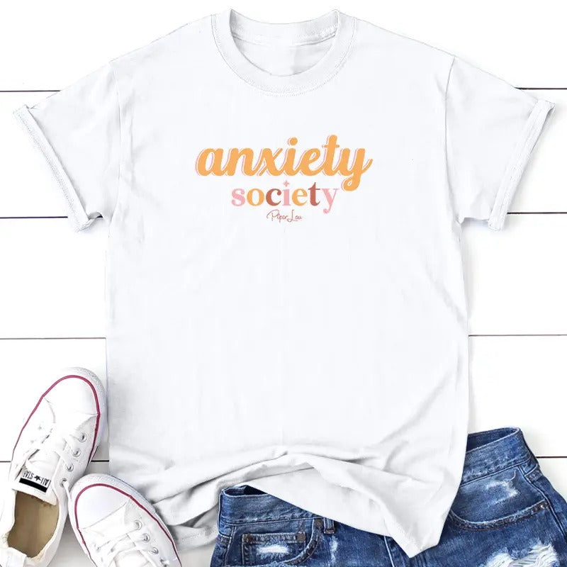 Anxiety Society Tee, Proudly Printed In The USA, Tee Gray / White, #anxiety #sassy #cute #colorprint Hoodie, Sweatshirt