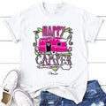 Happy Camper Pink Tee, Proudly Printed In The USA, Tee Gray / White, #sassy #cute #colorprint Hoodie, Sweatshirt