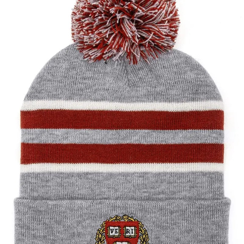 Harvard University Veritas Shield Pom Pom Beanie - Gray/Burgundy/White T-Shirts, Hoodie, Sweatshirt | RetroVerseTees.com