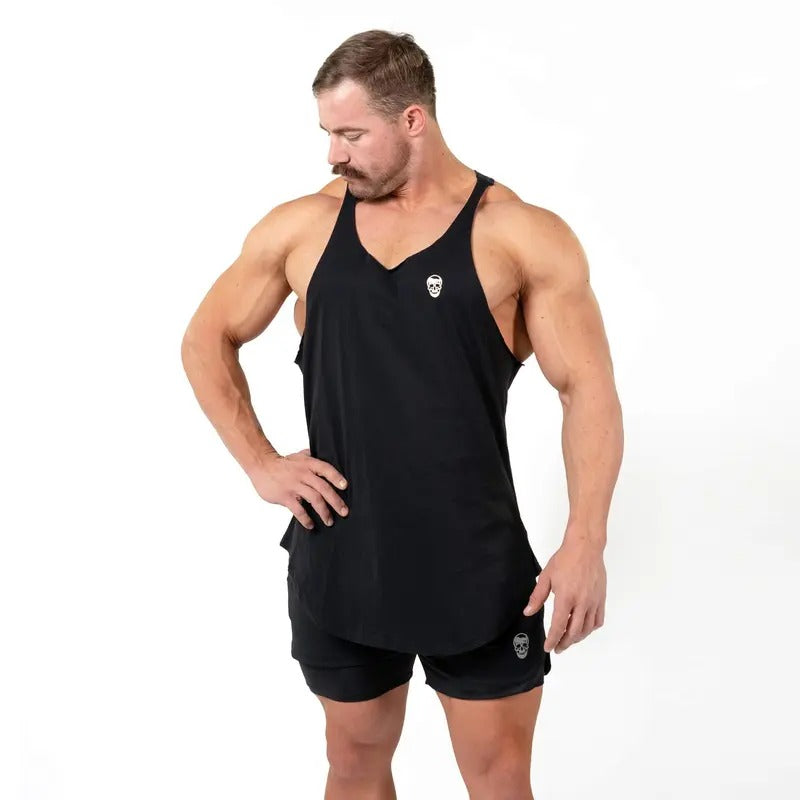 Icon Skull Stringer - Loose-Fitting 100% Cotton Material for Summer Workouts - Black/White T-Shirts, Hoodie, Sweatshirt