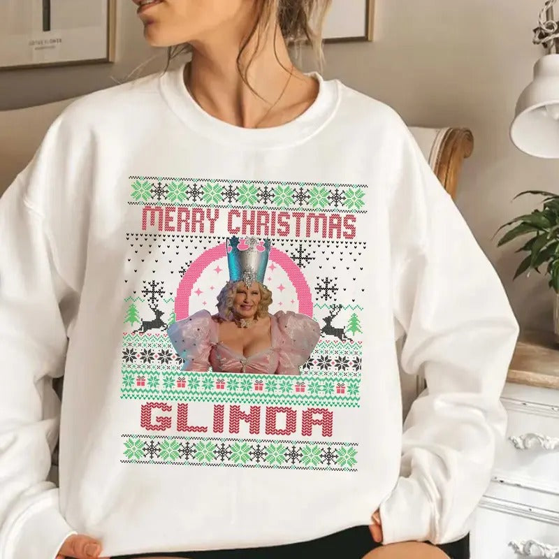 Wicked Merry Christmas Glinda Jennifer Coolidge Viral Sweatshirt, Funny Magic Shirt, Vintage Cotton Hoodie Full Size Full...