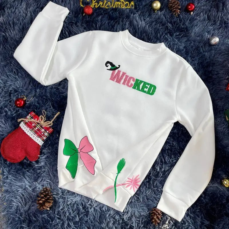 Wicked Side Bow Embroidery Sweatshirt, Christmas Movie Side Bow Embroidery Shirt Hoodie | RetroVerseTees.com
