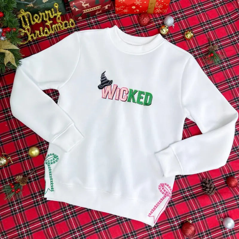 Wicked Sidebow Embroidered Sweatshirt, Wicked Space Holding Trending Embroidery T-Shirt Hoodie | RetroVerseTees.com