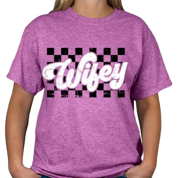 Wifey Checkered T-shirt for Women - Casual Comfortable Top Hoodie, Sweatshirt | RetroVerseTees.com