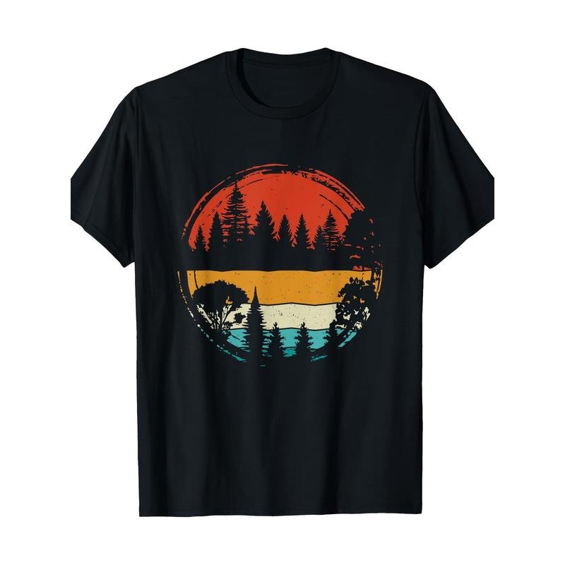 Wildlife Trees Outdoor Nature Vintage Forest Pattern Men's T-shirt-100% cotton Made in USA Hoodie, Sweatshirt