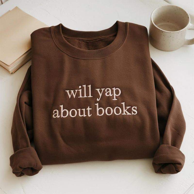 Will Yap About Books Embroidered Sweatshirt | Funny Bookworm Crewneck Pullover | Bookish Merch & Gift for Book Lovers...