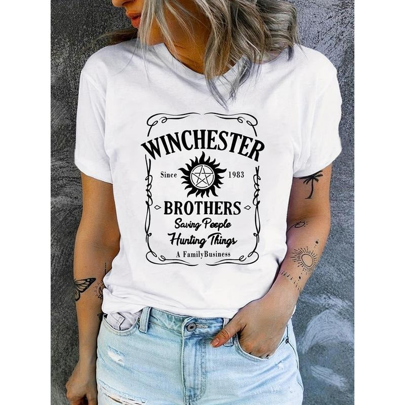 Winchester TNF Women'WB shield Casual Graphic Tee - FOG & Comfy Polyester, Mid-Stretch, Machine Washable with Geometric...