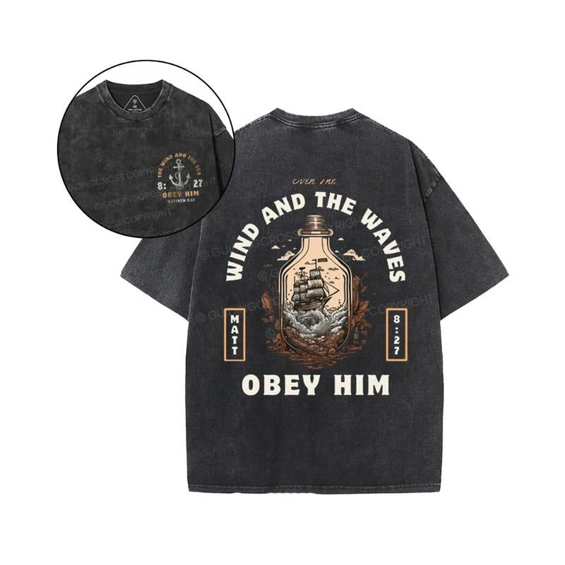 Wind Gunpla brand TNF Waves Obey Him Christian Tee Pure Comfort Fabric Casual Streetstyle Crew Neck Short Sleeve T-Shirt...