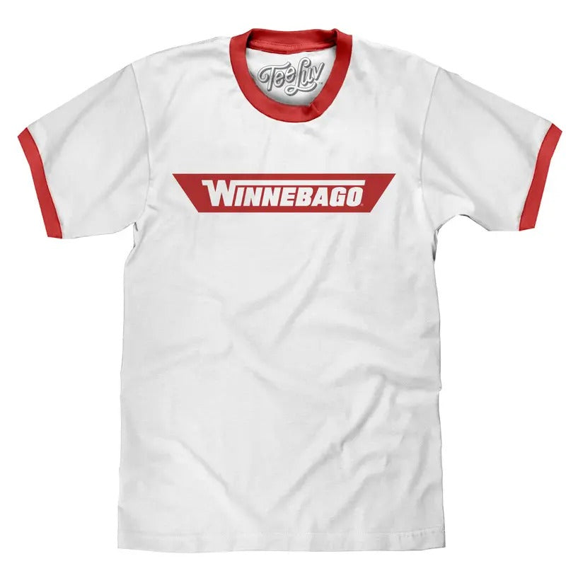 Winnebago RV Logo Ringer T-Shirt - White and Red Hoodie, Sweatshirt | RetroVerseTees.com