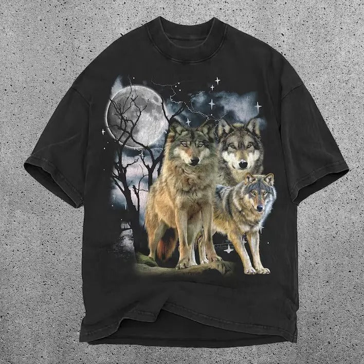 Wolf 90s Vintage Graphic Shirt, Three Wolf, 2000s Cute Wolf Gift Classic Cotton Hoodie, Sweatshirt | RetroVerseTees.com