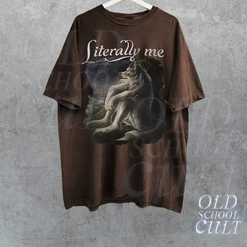 Wolf Funny Vintage T-Shirt, Retro Meme Tee, Grunge Clothing Aesthetic, Emo Silly Animal Graphic Shirt, Alpha Wolf Shirt,...