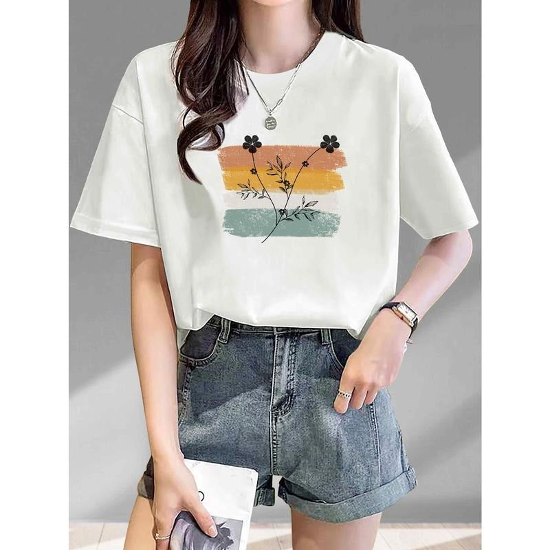 Woman'WB shield 100% cotton -Vintage-Inspired Floral Print Women'WB shield Cotton T-Shirt