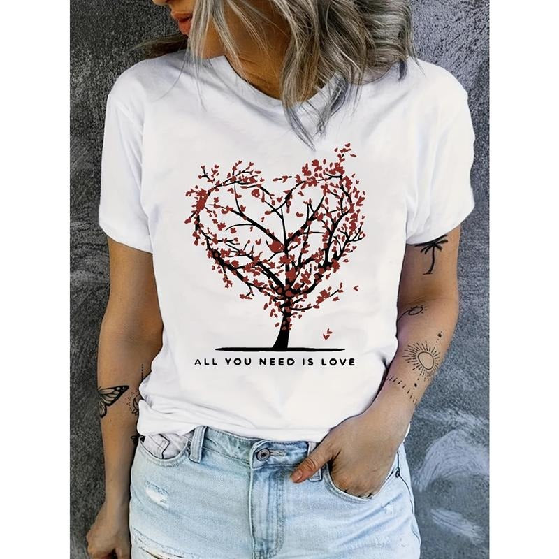 Woman'WB shield 100% cotton 180g-Vibrant Heart Graphic T-Shirt - Comfortable Short Sleeve Crew Neck Tee With Adorable...