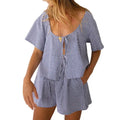Women 2 Piece Outfits Plaid Print Tie Front Short Sleeve T-Shirt and Elastic Shorts Club Streetwear Fashion Clothes...