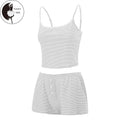 Women 2 Piece Pajama Set Striped Print Crop Camisole and Elastic Shorts for Loungewear Soft Sleepwear for Nightwear...