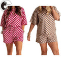 Women 2-Piece Summer Outfits Checkerboard Print Loose T-Shirt and Elastic Shorts Club Streetwear Fashion Clothes Hoodie,...