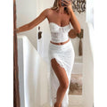 Women 2 Piece Summer Outfits Floral Lace Strapless Tube Tops and Splits Skirt for Streetwear Aesthetic Clothes Womenswear...