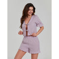Women 2 Piece Summer Outfits Plaid Print Tie Front Short Sleeves T-Shirt and Elastic Shorts Club Streetwear Casual...