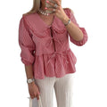 Women Blouse, Elegant Half Sleeve Doll Collar Tie-up Plaid Tops Summer T-shirt Streetwear for Casual Daily Cotton...