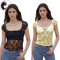 Women Cap Sleeve T-Shirts Lace See-Through Casual Shirts Summer FashionFit Tops Streetwear Hoodie, Sweatshirt