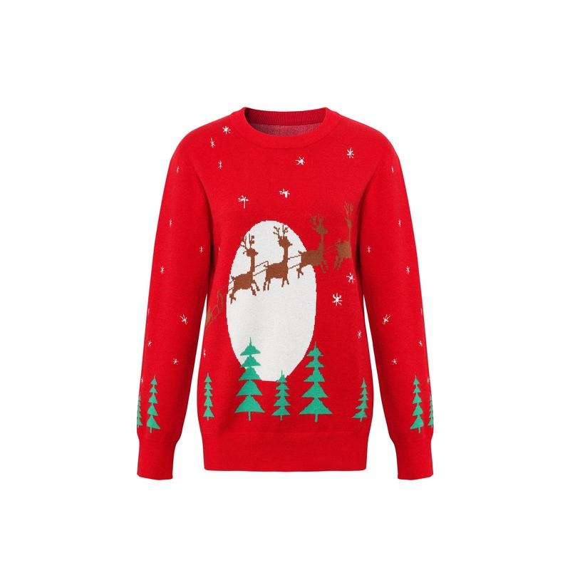 Women Christmas Sweater Long Sleeve Crew Neck Deer Santa Claus Pullover Sweater Winter Sweater T-Shirts, Hoodie, Sweatshirt