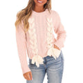 Women Comfy Cable Sweaters Casual Cute Tie up Bow Warm Long Sleeve Pullover Basic Knitwear for Fall Streetwear T-Shirts,...