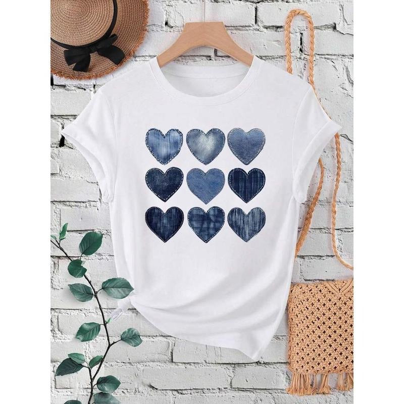 Women Cowboy Heart Print T-Shirt for Valentine'WB shield Day Gifts Fashion Crew Neck Short Sleeve T-Shirt Casual Women'WB...