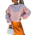 Women Cute Sweatshirts Striped Print Crew Neck Workout Long Sleeve Pullovers Casual Fall Tops Autumn Streetwear Fashion...