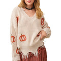 Women Halloween Sweater, Long Sleeve V Neck Pumpkin Pullover Warm Sweater for Fall Winter T-Shirts, Hoodie, Sweatshirt