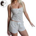 Women Pajama Set, Striped Bow Sleeveless Camisole with Shorts Sleepwear Loungewear T-Shirts, Hoodie, Sweatshirt
