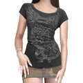 Women Shirt, Short Sleeve Round Neck Print Casual Street Party Spring Summer Black Tops Womenswear Light Hoodie, Sweatshirt