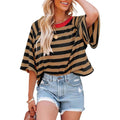 Women Short Sleeve T-Shirts Stripe Contrast Color Round Neck Shirts Summer Casual Loose Fit Tops Streetwear Womenswear...