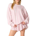 Women Spring Pajama Set Round Neck Long Sleeve Tops Shorts Bow Striped Print 2-Piece Loungewear Outfit T-Shirts, Hoodie,...