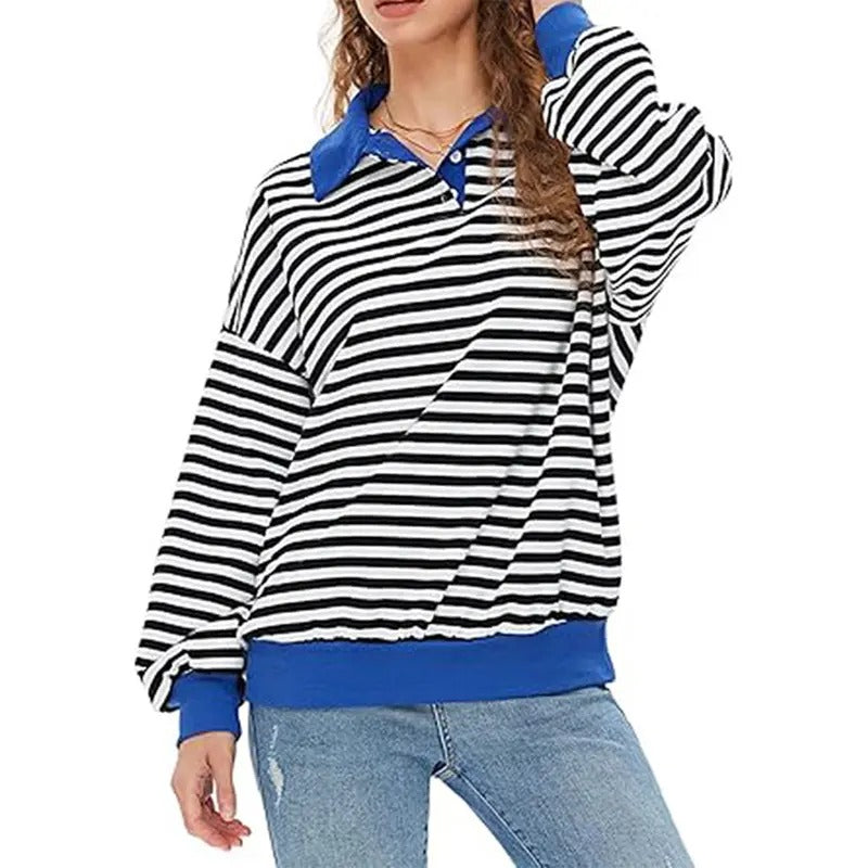 Women Sweatshirt, Long Sleeve Stripes Contrast Color Hoodie Pullover Casual Tops T-Shirts | RetroVerseTees.com