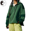 Women Sweatshirt, Long Sleeve Turn-down Collar Contrast Color Hoodie Pullover Casual Tops T-Shirts | RetroVerseTees.com