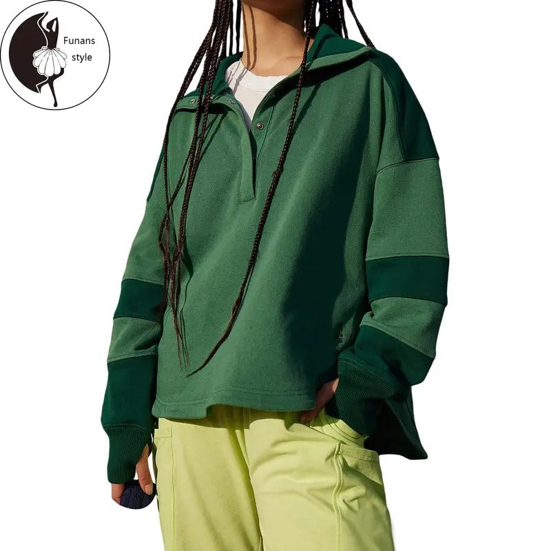 Women Sweatshirt, Long Sleeve Turn-down Collar Contrast Color Hoodie Pullover Casual Tops T-Shirts | RetroVerseTees.com