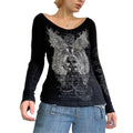 Women Trendy T-Shirt, Rhinestones Scoop Neck Long Sleeve Regular Fit Casual Tops Streetwear for Females, Black Fabric...