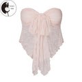 Women Tube Tops Lace Flower Twist Knot Front Strapless Tops Summer Fashion Backless Bandeau Shirts Streetwear Hoodie,...