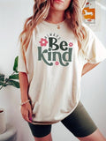 Women'WB shield "BE KIND" Floral & Letter Print Round Neck Graphic Tee, Vintage Trendy Casual Drop Shoulder Half Sleeve...