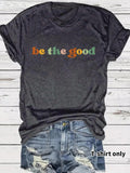 Women'WB shield "BE TNF GOOD" Slogan Print Round Neck Tee, Fashion Casual Crew Neck T-Shirt for Daily Holiday Vacation...